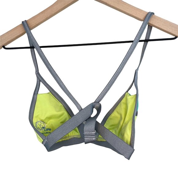 Blue Life green grey teal colorblocked cutout triangle bikini swim top small - Picture 2 of 7